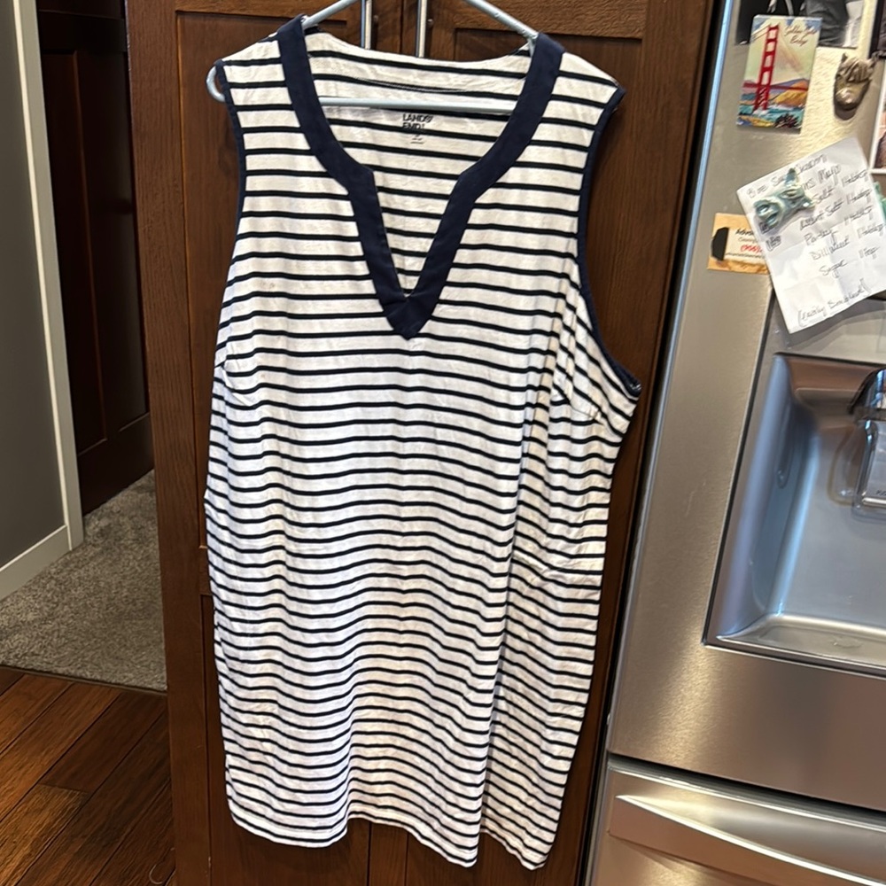 Lands' End Navy and White Striped Swim Coverup